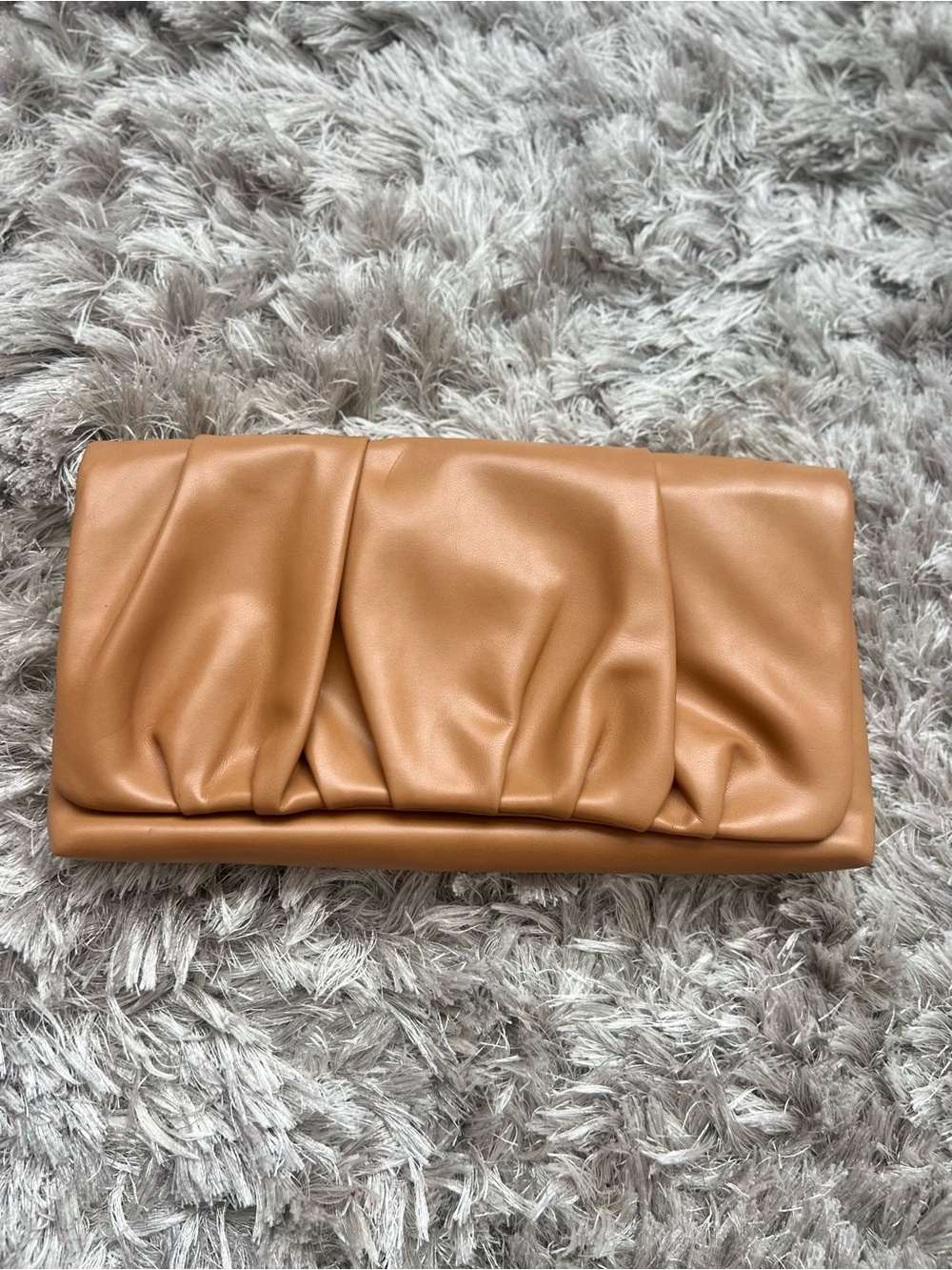 Express Tan Foldover Clutch with Pleated Detail